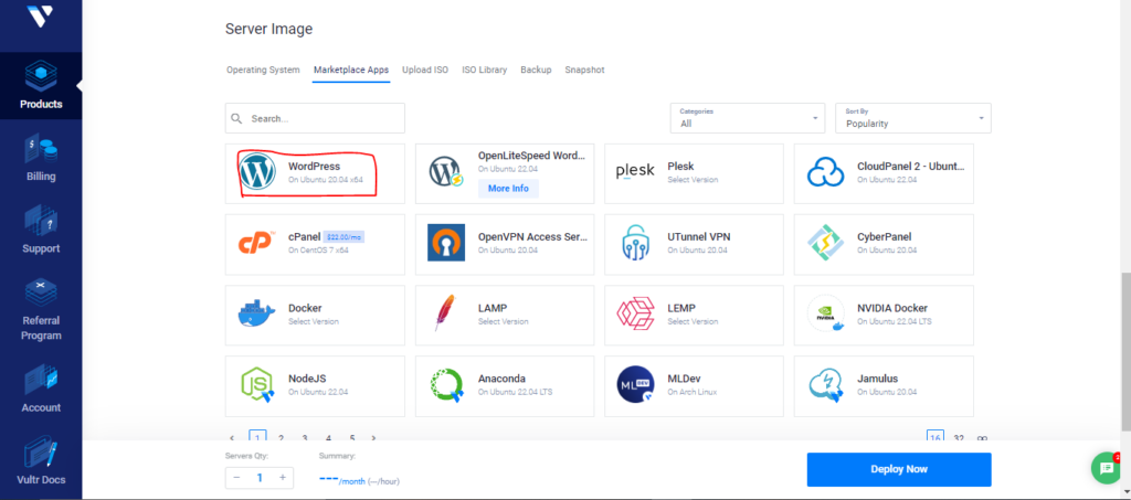 the marketplace apps on Vultr