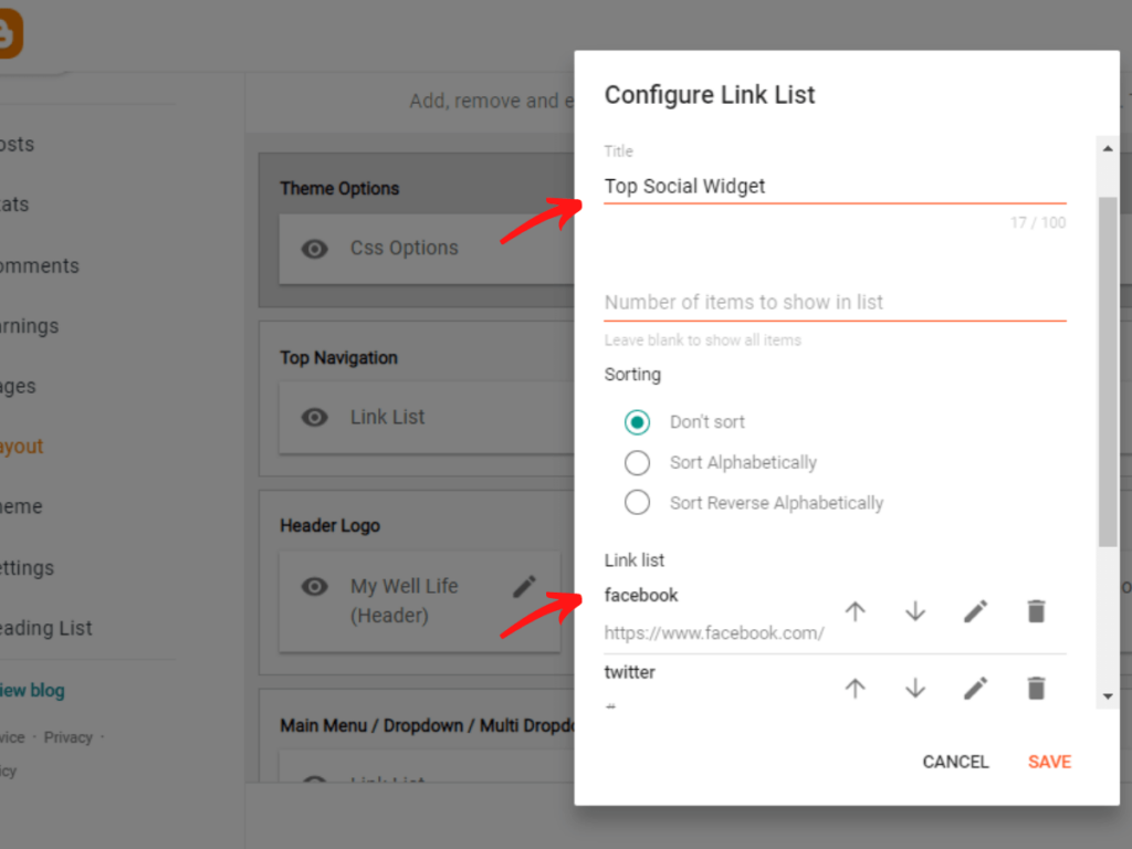 how to Add Social Widget on Blogger