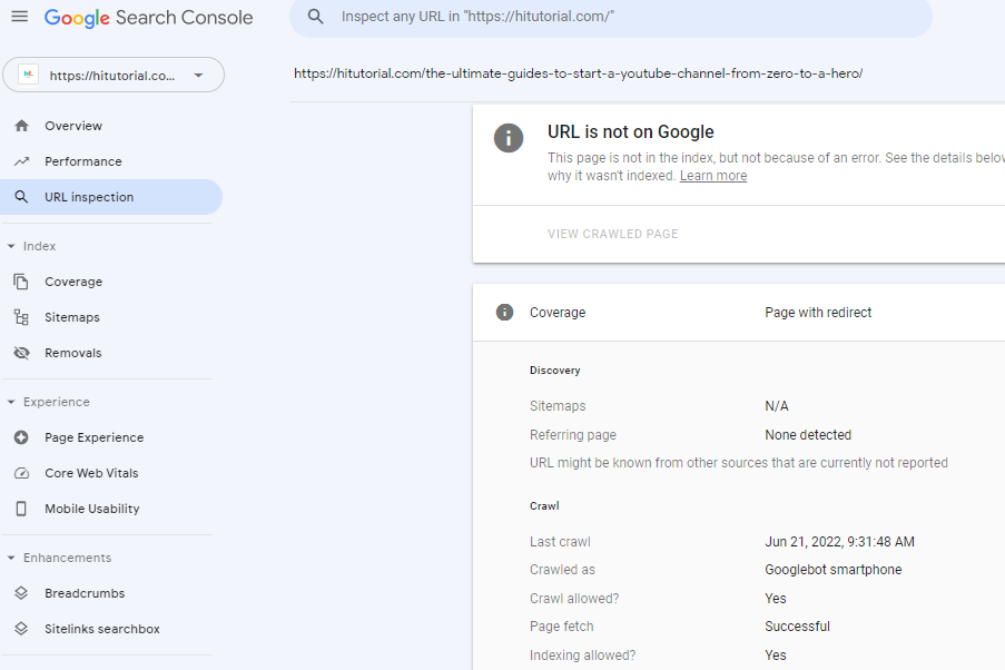 Navigate the URL inspection tools on Google search console