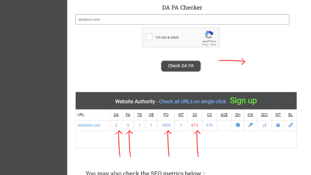 checking the domain authority and Moz spam score