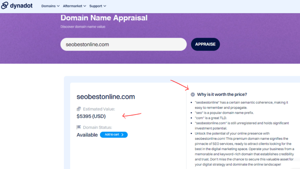 checking a domain valur on dynadot appraisal free tool